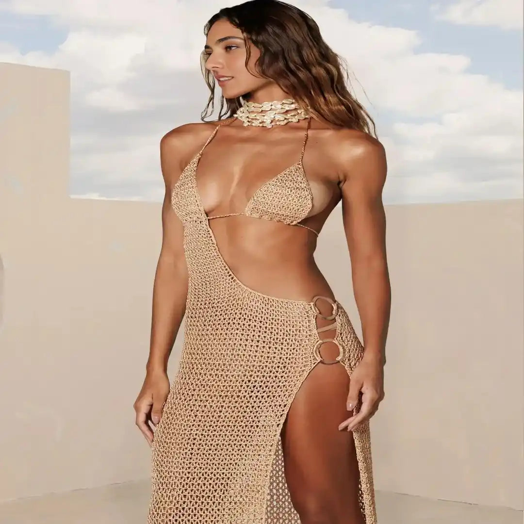 Conjuntinho Praia Infini  –  Vestido Fenda e Biquíni Halter