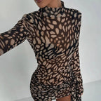 Vestido Leopardo estampa animal print - Mangas longas e elegância moderna
