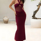 Vestido longo prata Crystelle - Design contemporâneo e recortes estratégicos