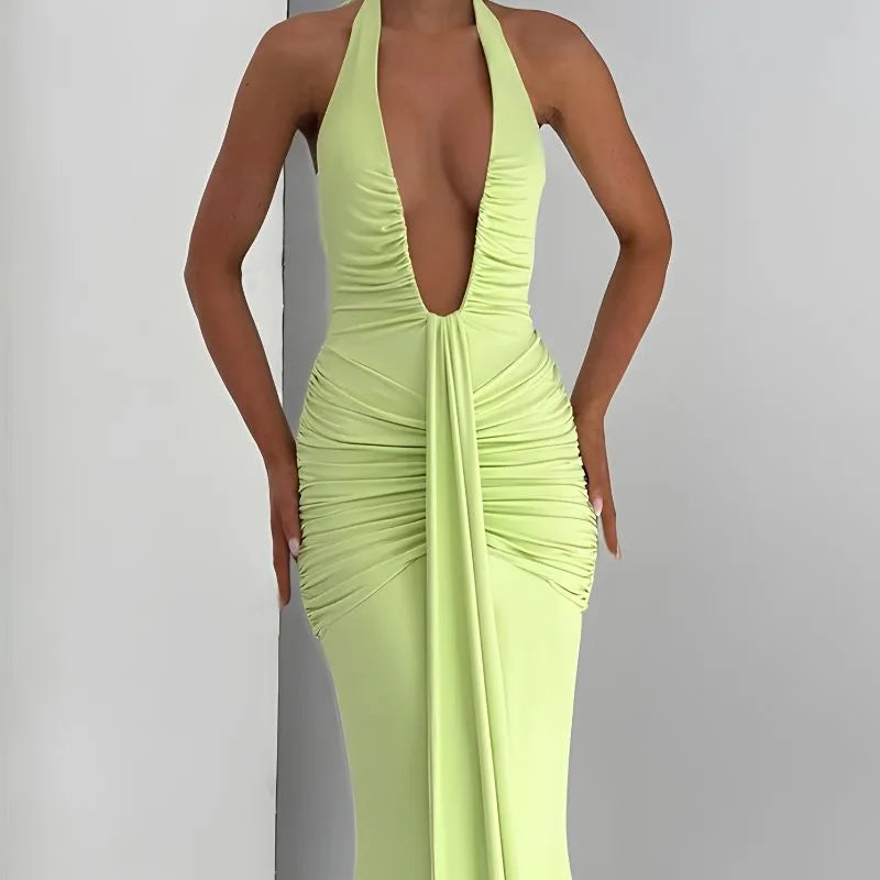 Vestido Longo Glam GiBoutique - Elegância em verde para festas e casamentos