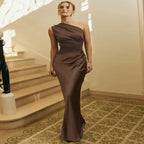Vestido Longo Glow marrom - Estilo sereia ombro a ombro para festas