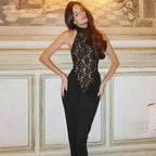 Vestido Longo Mystique preto - Renda refinada e costas abertas para festas