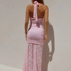 Vestido Opaly rosa com decote em V - Estilo evasê e caimento perfeito
