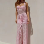 Vestido Longo Opaly GiBoutique - Romantismo e elegância em rosa para ocasiões especiais