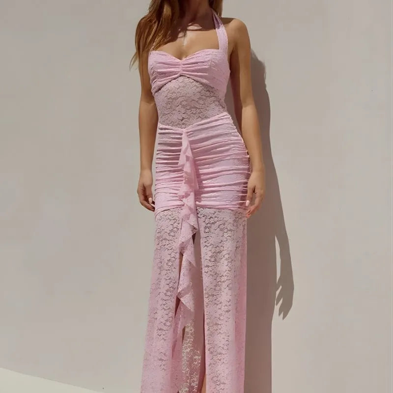 Vestido Longo Opaly GiBoutique - Romantismo e elegância em rosa para ocasiões especiais
