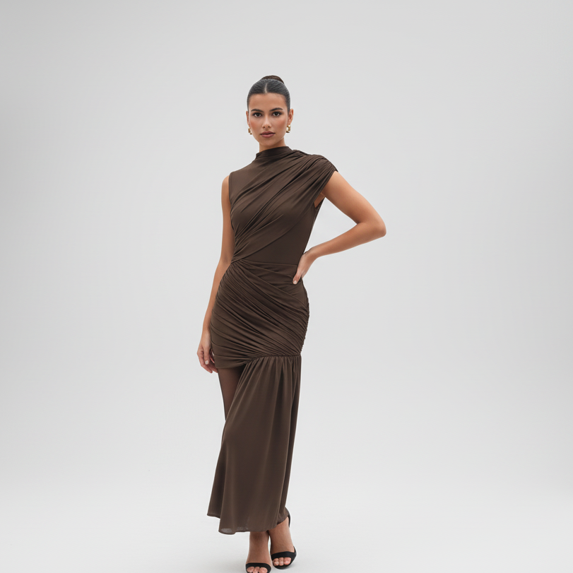 Vestido Midi Marrom Saphire - Quadrado