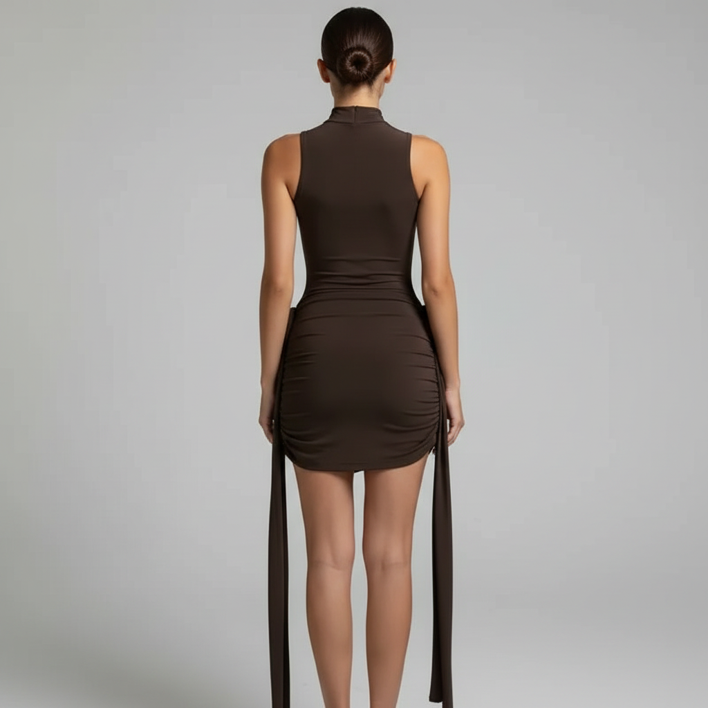 Vestido Ruched Marrom - Costas