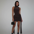 Vestido Ruched Marrom - Frente