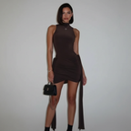 Vestido Ruched Marrom - Frente